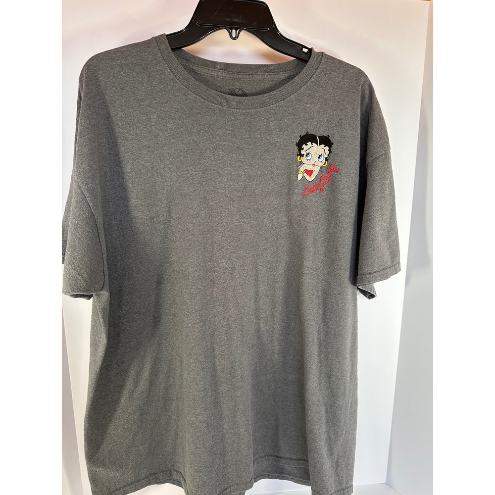 Betty Boop Embroidered Graphic T-Shirt Fruit Of The‎ Loom Gray Cartoon XL